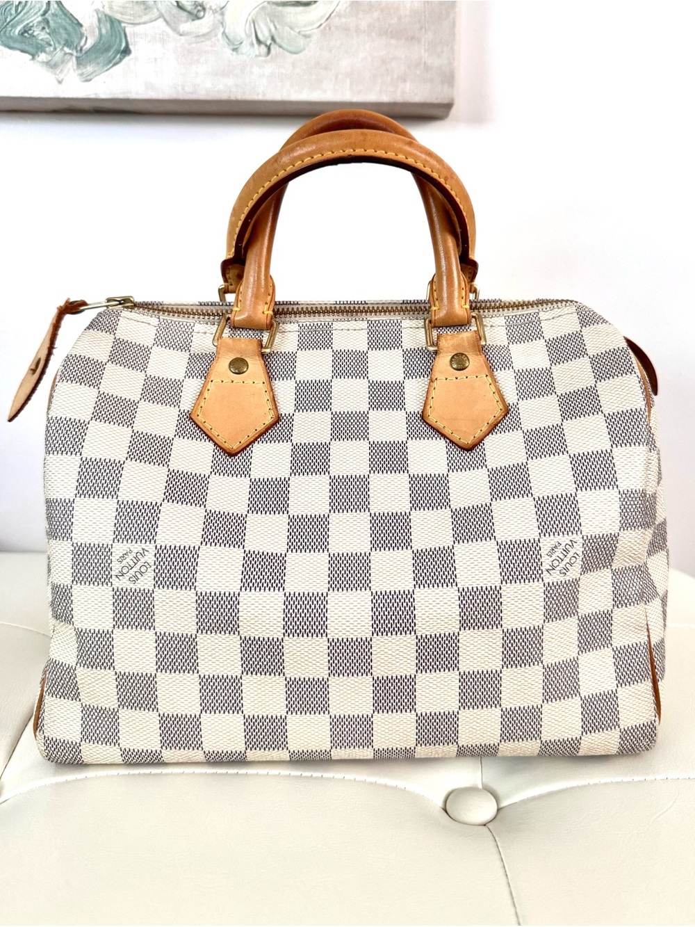 Louis Vuitton Damier Azur Speedy 25 - Cream Checkered Satchel